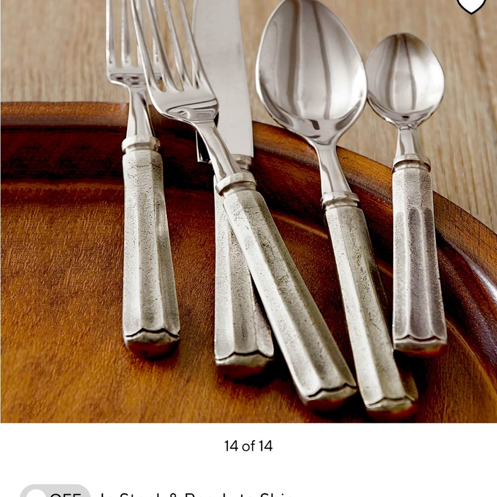 Pottery Barn Tivoli Flatware. 9 soup spoons. 9 teaspoons.